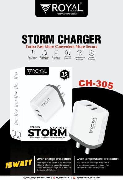 Royal Storm 15W fast charger wholesale pack for mobile shops